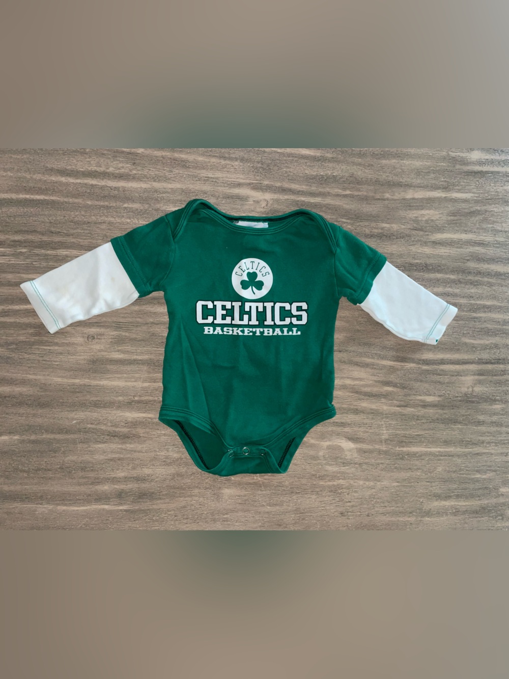 NBA Celtics Green & White Long-Sleeve One-Piece Bodysuit